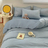Blue Gingham Cotton Bedding Set – Duvet Cover & Pillowcase Set (No Filling)