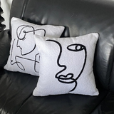 Minimalist Abstract Face Pillow Cover – Modern Embroidered Line Art Cushion