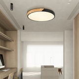 Scandinavian Wooden LED Flush Mount Ceiling Light – Adjustable Warmth & Dimming