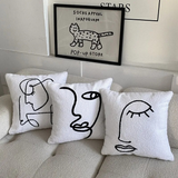 Minimalist Abstract Face Pillow Cover – Modern Embroidered Line Art Cushion