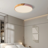 Scandinavian Wooden LED Flush Mount Ceiling Light – Adjustable Warmth & Dimming