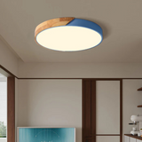 Scandinavian Wooden LED Flush Mount Ceiling Light – Adjustable Warmth & Dimming