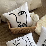Minimalist Abstract Face Pillow Cover – Modern Embroidered Line Art Cushion