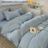 Blue Gingham Cotton Bedding Set – Duvet Cover & Pillowcase Set (No Filling)
