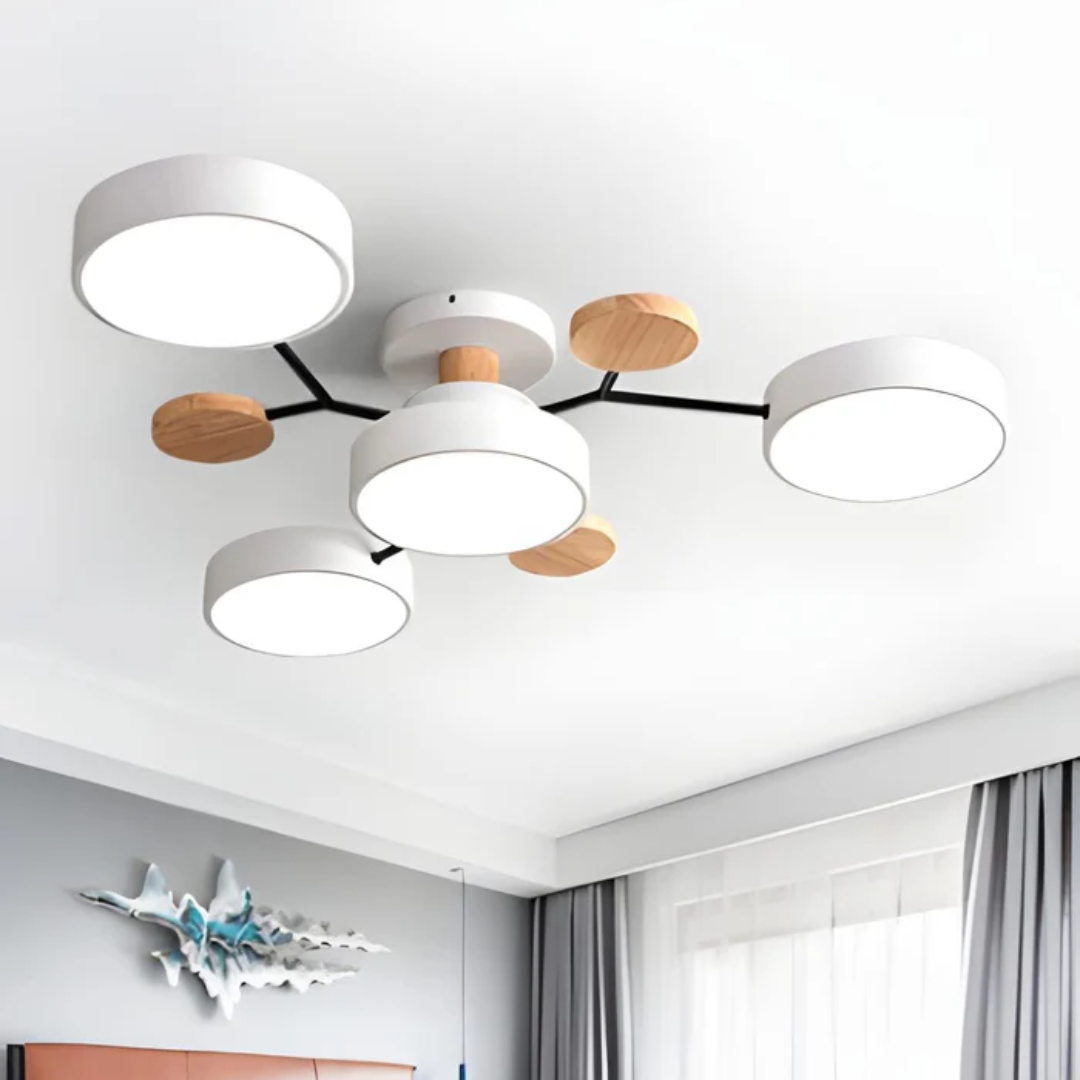 Modern Iron & Wood Flush Mount LED Ceiling Light – Dimmable & Energy-Efficient