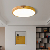 Scandinavian Wooden LED Flush Mount Ceiling Light – Adjustable Warmth & Dimming