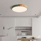 Scandinavian Wooden LED Flush Mount Ceiling Light – Adjustable Warmth & Dimming