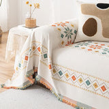 Geometric Pattern Woven Sofa Throw Cover – Multi-Color Couch Protector Blanket