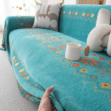 Geometric Pattern Woven Sofa Throw Cover – Multi-Color Couch Protector Blanket