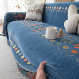 Geometric Pattern Woven Sofa Throw Cover – Multi-Color Couch Protector Blanket