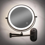 Wall-Mounted LED Makeup Mirror with Touch Sensor – Black Extendable Double-Sided Design