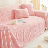 Plush Chevron Textured Sofa Cover – Warm Fleece Fabric for Couch Protection