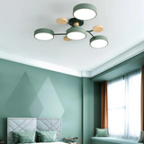 Modern Iron & Wood Flush Mount LED Ceiling Light – Dimmable & Energy-Efficient