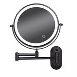Wall-Mounted LED Makeup Mirror with Touch Sensor – Black Extendable Double-Sided Design