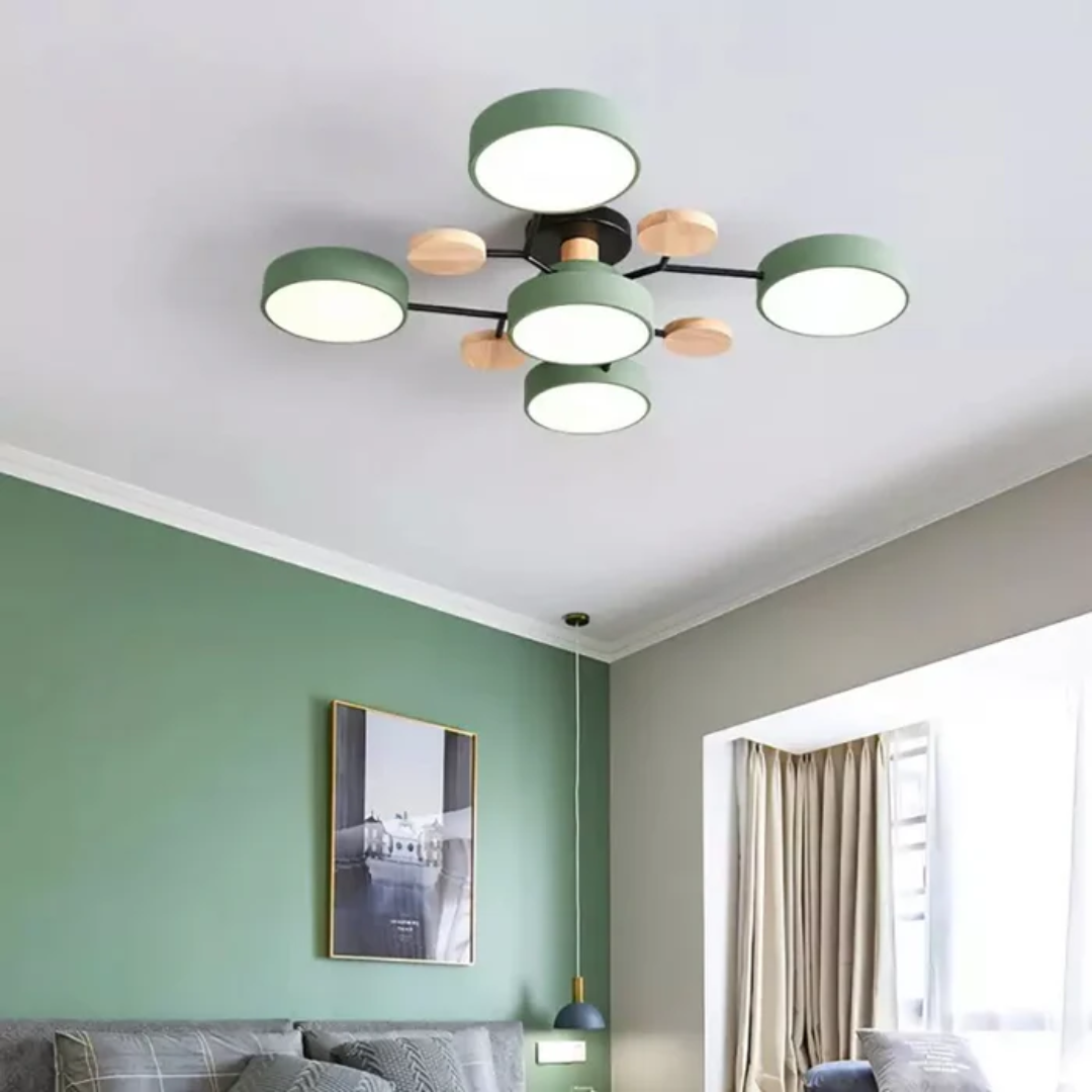 Modern Iron & Wood Flush Mount LED Ceiling Light – Dimmable & Energy-Efficient