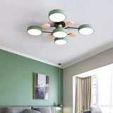 Modern Iron & Wood Flush Mount LED Ceiling Light – Dimmable & Energy-Efficient