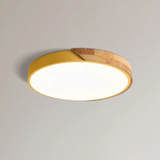 Scandinavian Wooden LED Flush Mount Ceiling Light – Adjustable Warmth & Dimming
