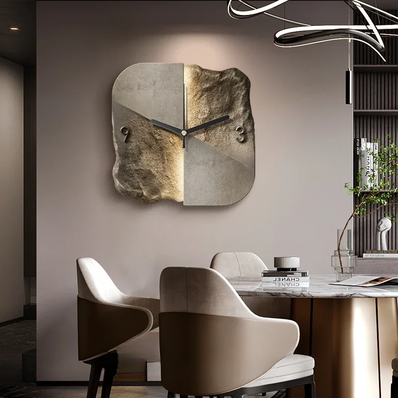 Abstract Textured Stone Wall Clock – Silent Quartz Modern Art Timepiece