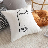 Minimalist Abstract Face Pillow Cover – Modern Embroidered Line Art Cushion