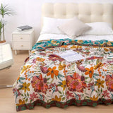Boho Floral Embroidered Blanket – Soft Woven Cotton Throw for Bed or Sofa