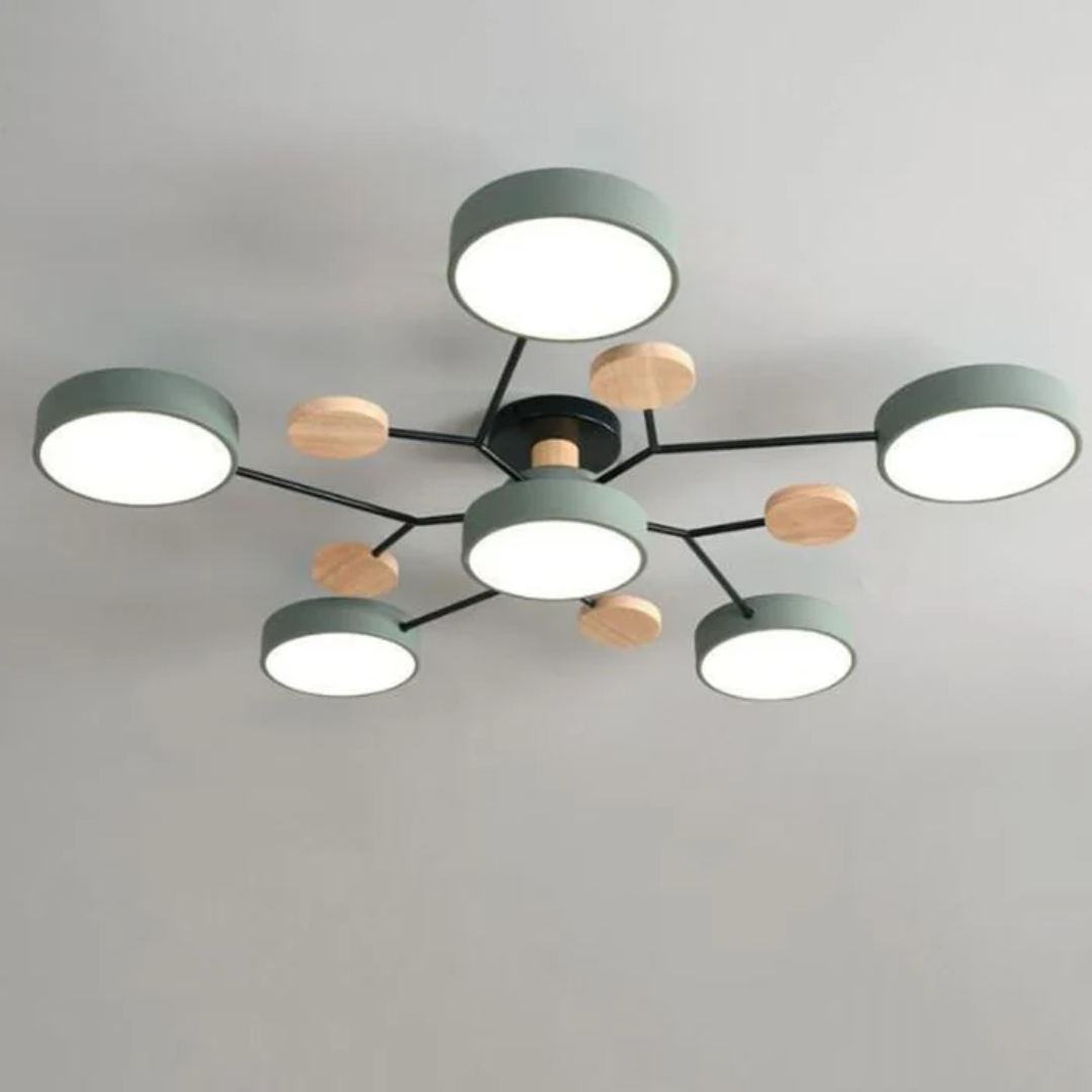 Modern Iron & Wood Flush Mount LED Ceiling Light – Dimmable & Energy-Efficient