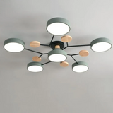 Modern Iron & Wood Flush Mount LED Ceiling Light – Dimmable & Energy-Efficient