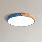 Scandinavian Wooden LED Flush Mount Ceiling Light – Adjustable Warmth & Dimming