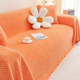 Plush Chevron Textured Sofa Cover – Warm Fleece Fabric for Couch Protection