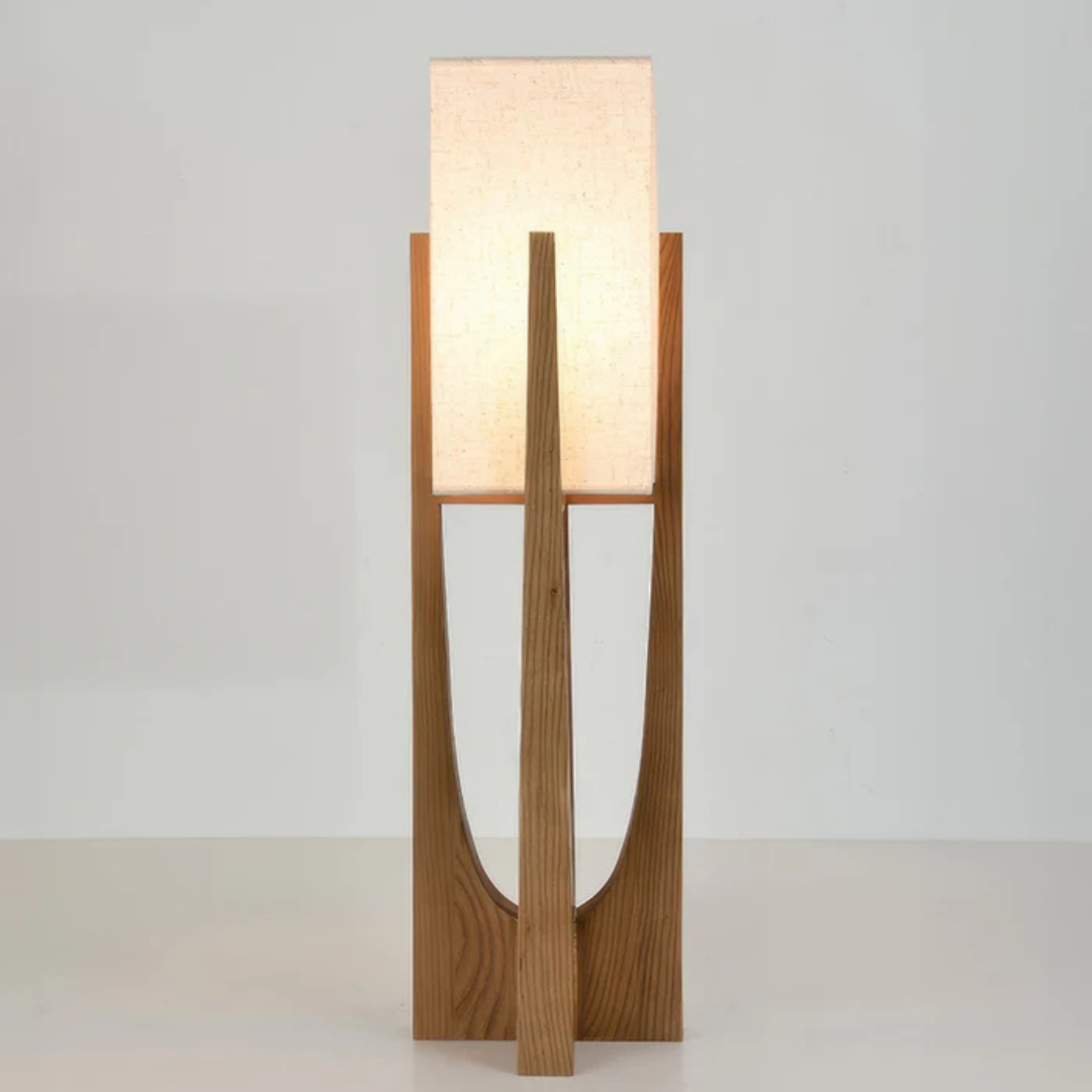 Japanese-Inspired Solid Walnut Floor Lamp – LED Accent Lighting