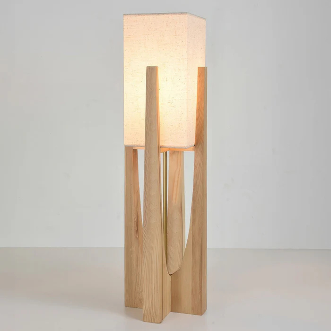 Japanese-Inspired Solid Walnut Floor Lamp – LED Accent Lighting