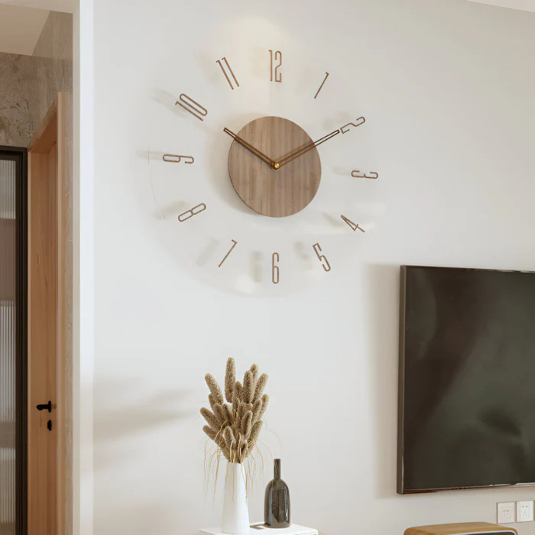Minimalist 3D Wooden Wall Clock – Silent Non-Ticking Modern Wall Décor
