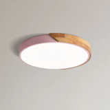 Scandinavian Wooden LED Flush Mount Ceiling Light – Adjustable Warmth & Dimming