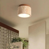 Japanese Style Marble & Wood Flush Mount Ceiling Light – Warm Ambient E27 Fixture
