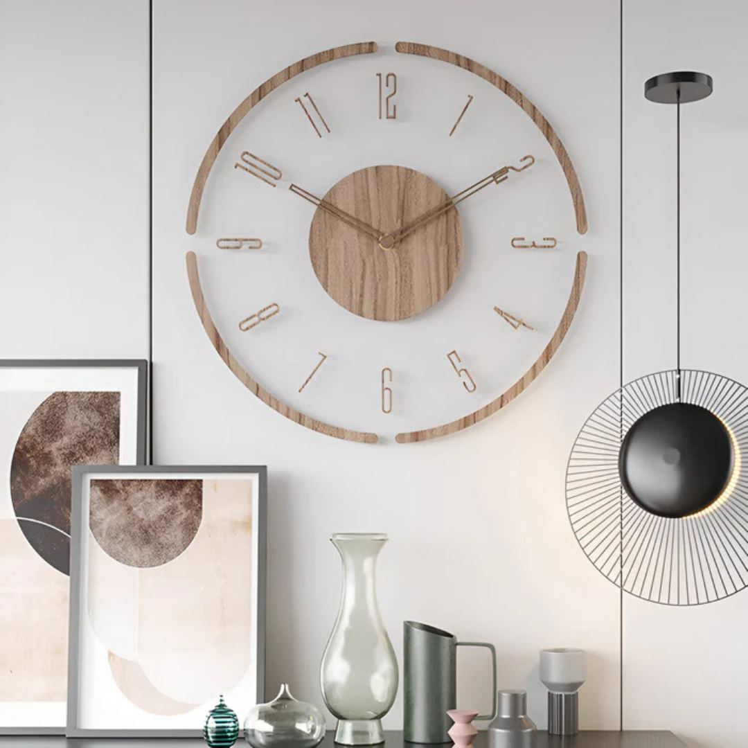 Minimalist 3D Wooden Wall Clock – Silent Non-Ticking Modern Wall Décor