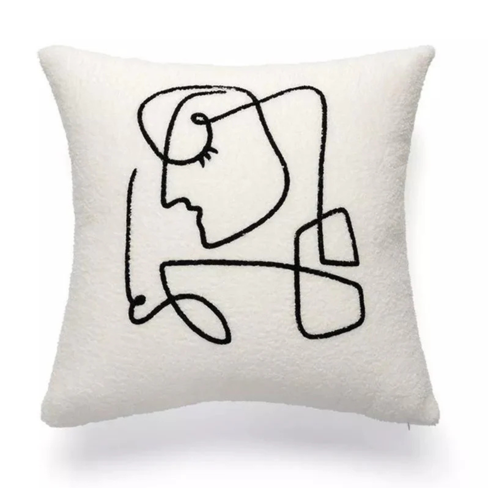 Minimalist Abstract Face Pillow Cover – Modern Embroidered Line Art Cushion