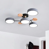 Modern Iron & Wood Flush Mount LED Ceiling Light – Dimmable & Energy-Efficient