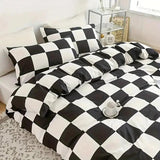 Black & White Checkerboard Bedding Set – Modern Duvet Cover and Pillowcase Set (No Filling)