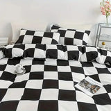 Black & White Checkerboard Bedding Set – Modern Duvet Cover and Pillowcase Set (No Filling)