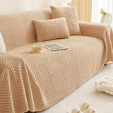 Plush Chevron Textured Sofa Cover – Warm Fleece Fabric for Couch Protection