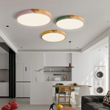Scandinavian Wooden LED Flush Mount Ceiling Light – Adjustable Warmth & Dimming