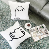 Minimalist Abstract Face Pillow Cover – Modern Embroidered Line Art Cushion