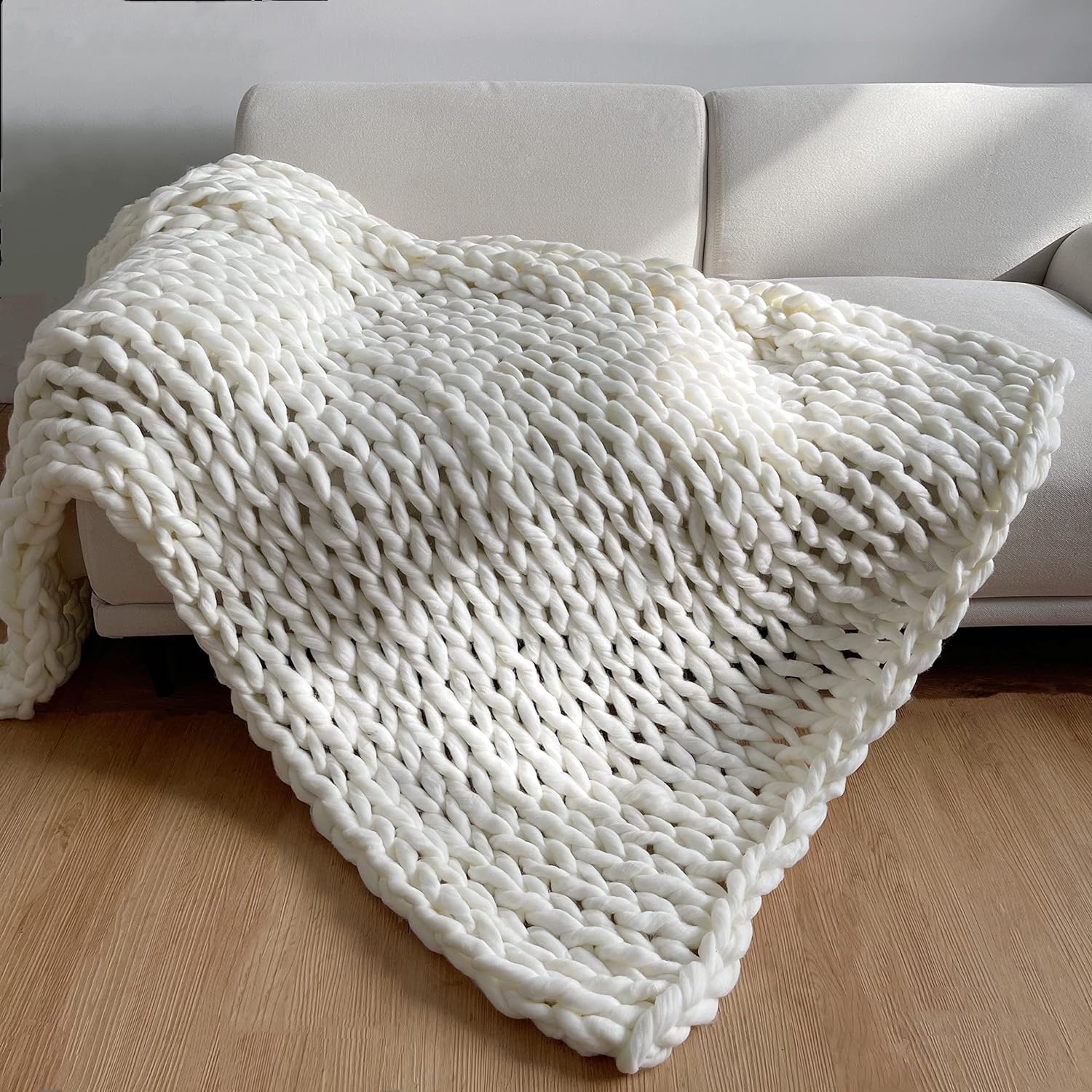 Chunky Knit Weighted Throw Blanket – Handwoven Plush Comfort for Sofa & Bed