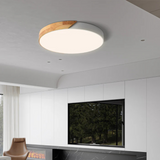Scandinavian Wooden LED Flush Mount Ceiling Light – Adjustable Warmth & Dimming