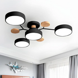 Modern Iron & Wood Flush Mount LED Ceiling Light – Dimmable & Energy-Efficient