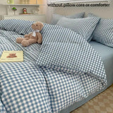 Blue Gingham Cotton Bedding Set – Duvet Cover & Pillowcase Set (No Filling)