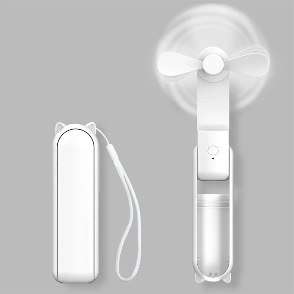 3-in-1 Portable Folding Handheld Fan with Built-In Power Bank – USB Rechargeable Mini Fan for Outdoor & Indoor Use