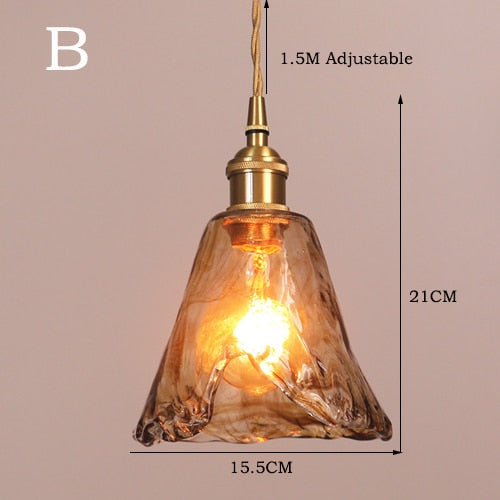 Handblown Glass Pendant Light – Vintage-Style Ceiling Fixture in 4 Artistic Shapes