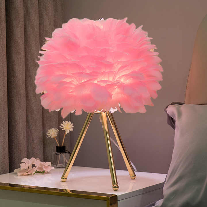 Cordless Dimmable Feather Table Lamp – Elegant LED Accent Light