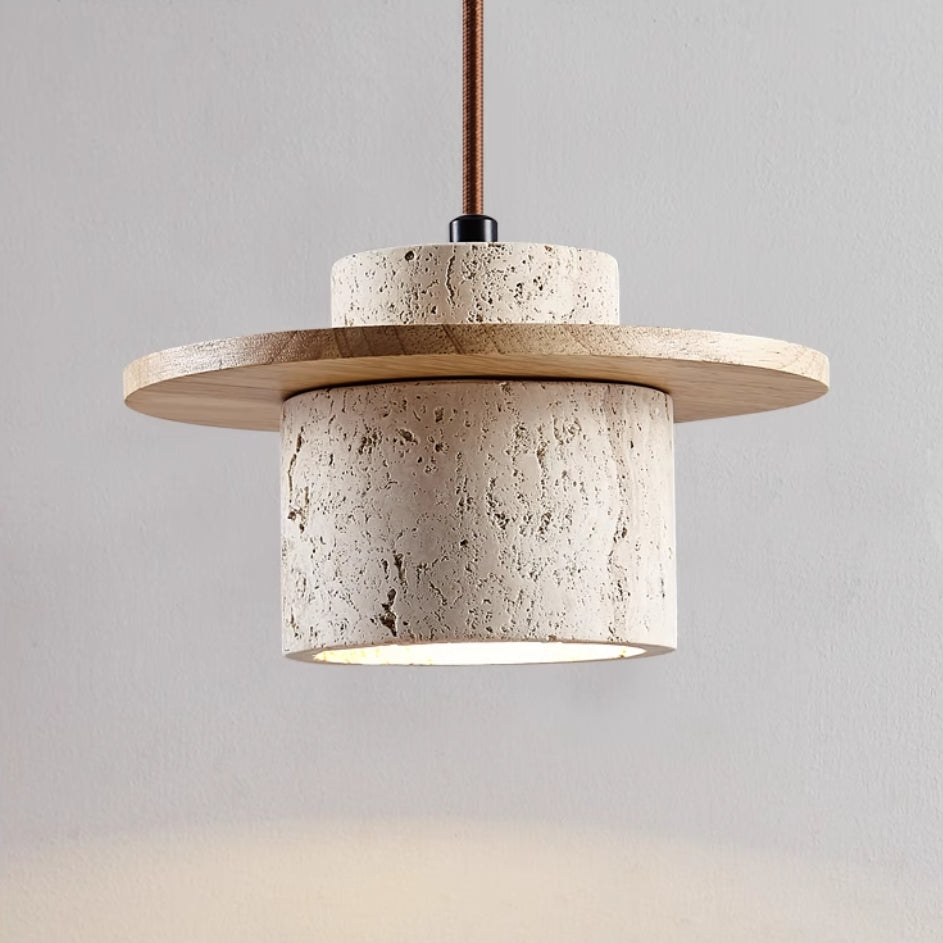 Handcrafted Travertine Stone Pendant Lamp – Adjustable Ceiling Fixture for Dining Room & Bedroom