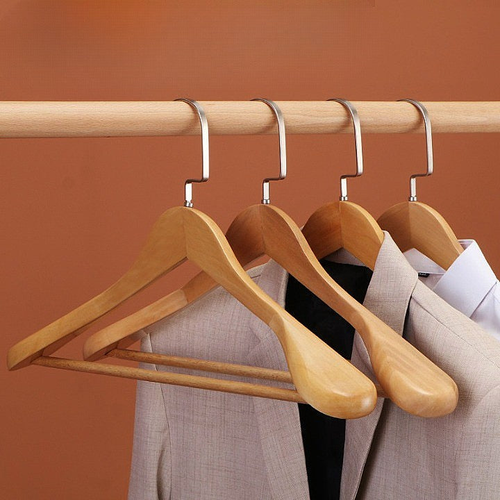 Luxury Solid Wood Suit Hangers – Wide Shoulder & Non-Slip Bar for Jackets and Coats